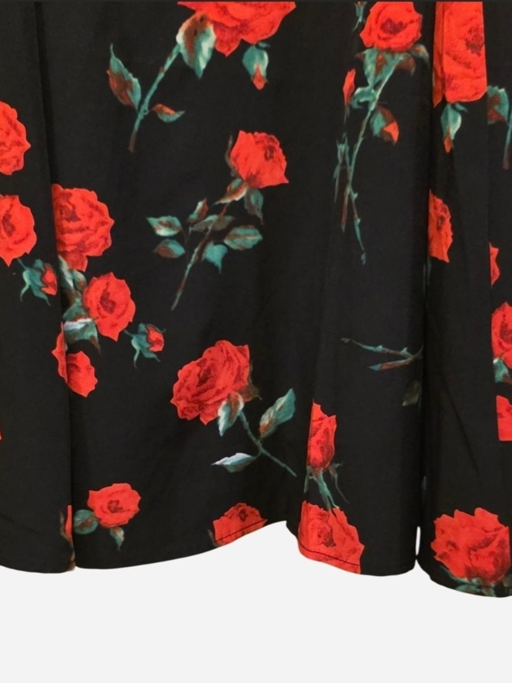 SHEIN Curve Black Midi Slip Dress w/Red Rose Print Ruffule & Tie Detail - Picture 7 of 11